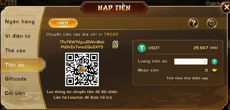 Nạp tiền Iwin bằng tiền ảo