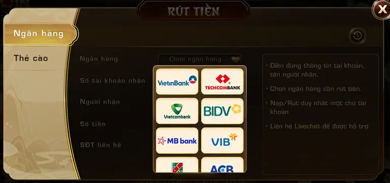 Rút tiền qua ngân hàng
