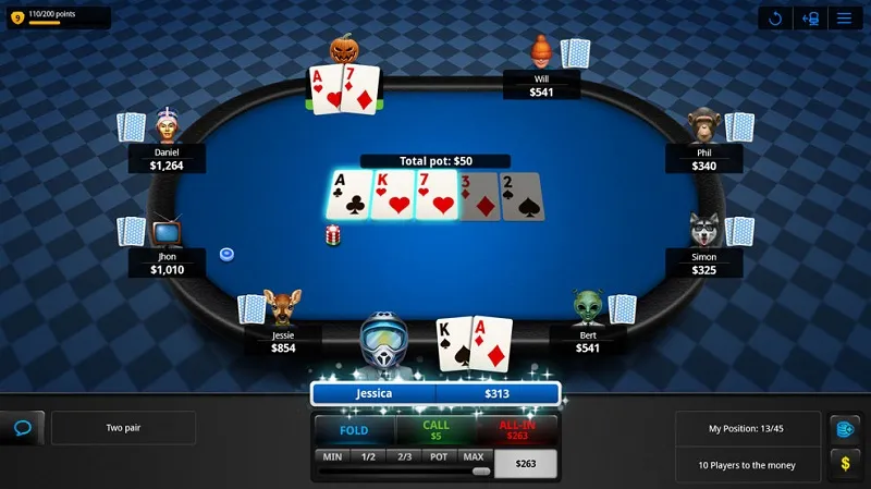 Một ván Poker hold'em sẽ trải qua 4 vòng chơi