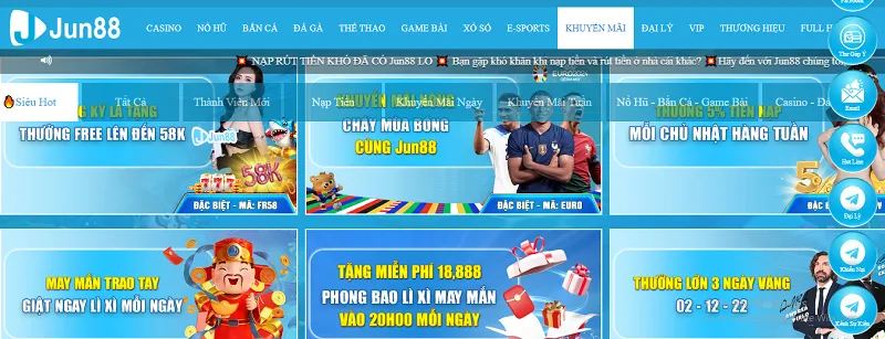 Hàng loạt các khuyến mãi đang được áp dụng tại Jun88