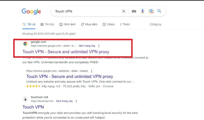 Fake IP bằng Touch VPN là ứng dụng miễn phí 100%