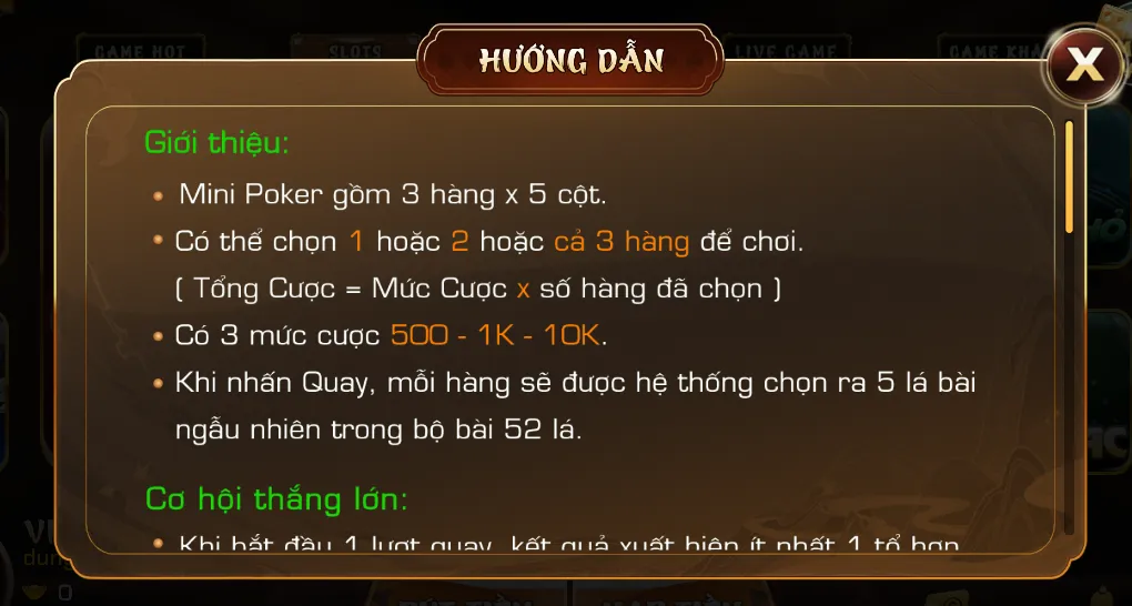 Người chơi cần nắm được các bước tham gia mini poker cơ bản