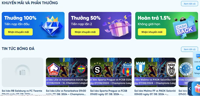 8Live triển khai đa dạng các chương trình ưu đãi