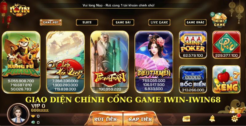 Giao diện chính hãng cổng game IWIN-IWIN68