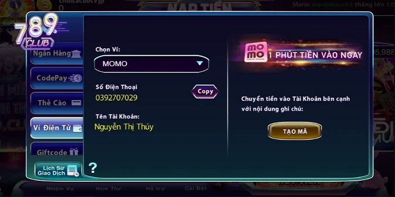 Liên hệ đến bộ phận CSKH khi gặp vấn đề nạp tiền 789Club