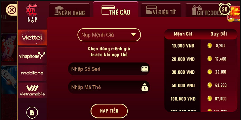 Cách thực hiện giao dịch nạp tiền ManClub