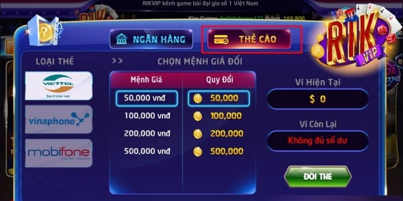 Nạp tiền Rikvip hỗ trợ đa kênh, thực hiện đơn giản