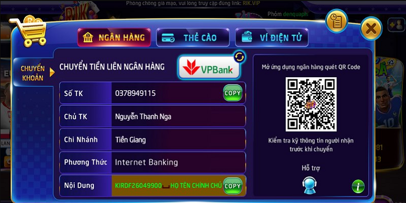 Kiểm tra thông tin chính xác để nạp tiền Rikvip thành công
