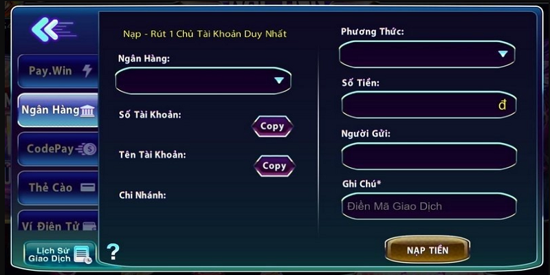Phương thức nạp tiền Win79 thông qua ngân hàng